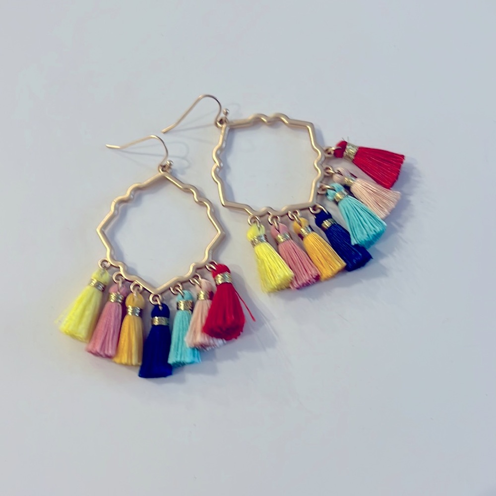 Gold hoop tassel earrings